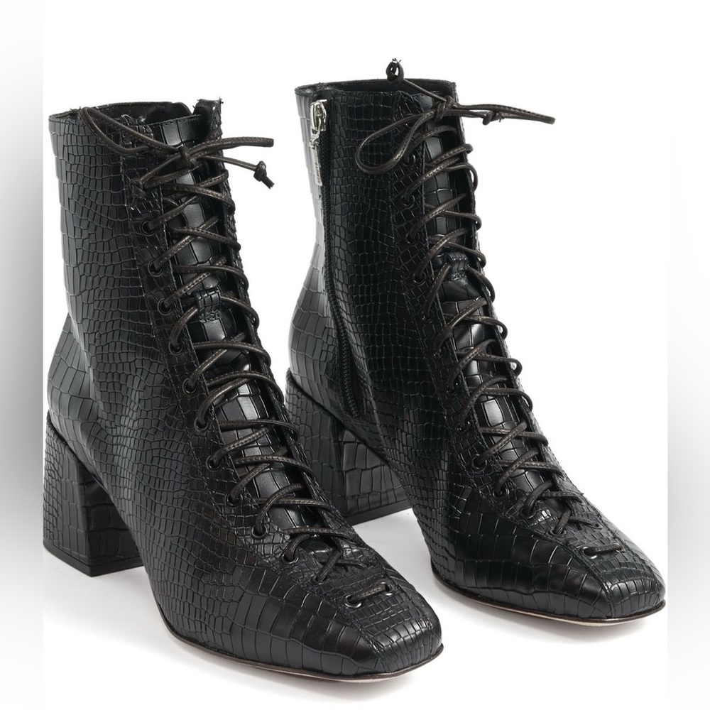 Schutz Kika Croc Lace Up Booties